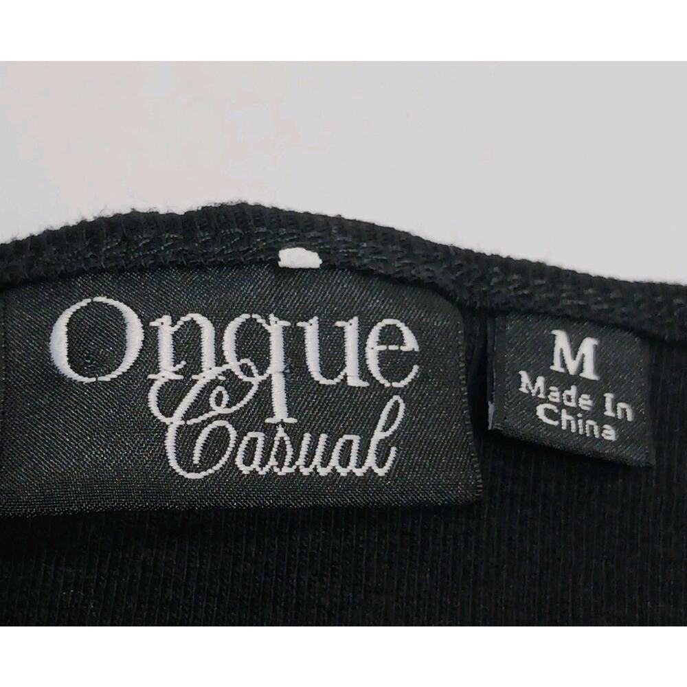 Onque Top Women's Medium 3/4 Sleeve Black with White Polka Dot Cotton EUC - Picture 3 of 9